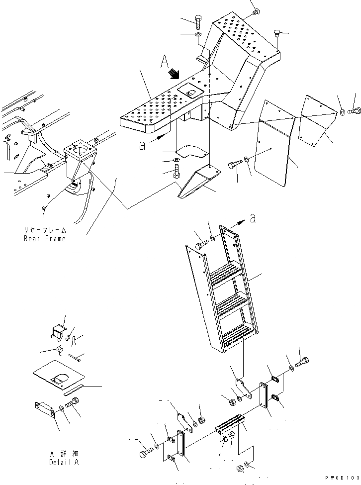 Схема запчастей Komatsu WA450-5L - ЛЕСТНИЦА (ПОЛ ЛЕВ.) ЧАСТИ КОРПУСА