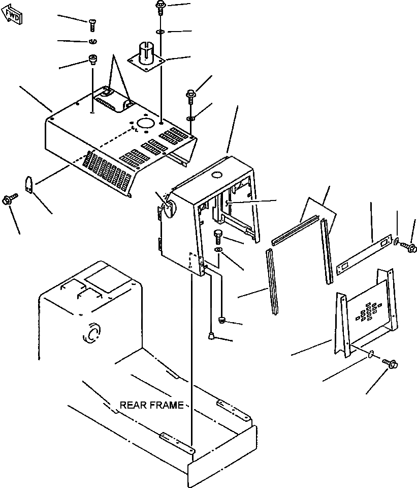 Схема запчастей Komatsu WA450-2 - FIG NO. ЗАЩИТА РАДИАТОРА AND КАПОТ РАМА, ЧАСТИ КОРПУСА & SUPERSTRUCTURE
