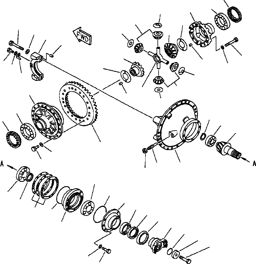 Схема запчастей Komatsu WA450-3L - FIG. F-A ПЕРЕДНИЙ МОСТ - ДИФФЕРЕНЦ. - СТАНДАРТН. СИЛОВАЯ ПЕРЕДАЧА И КОНЕЧНАЯ ПЕРЕДАЧА