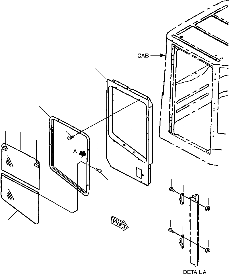 Схема запчастей Komatsu WA450-3MC - FIG. K-A КАБИНА - ПРАВ. ДВЕРЬ КАБИНА ОПЕРАТОРА И СИСТЕМА УПРАВЛЕНИЯ