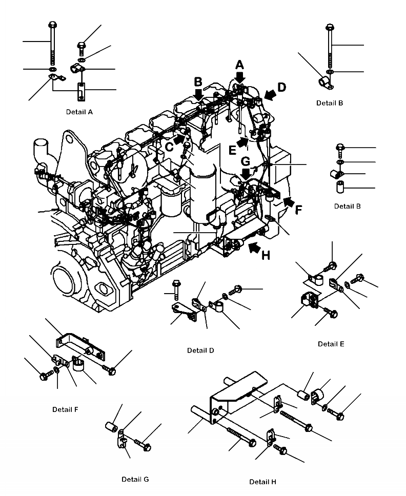 Схема запчастей Komatsu WA470-6 - A8-AJ ПРОВОДКА ДВИГАТЕЛЬ (/) ДВИГАТЕЛЬ