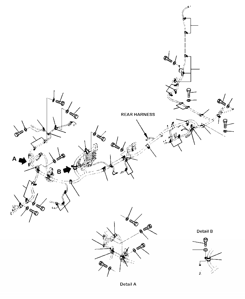 Схема запчастей Komatsu WA470-6 - E-A ПРОВОДКА ЗАДН. Э/ПРОВОДКА - КРЕПЛЕНИЕ (/) ЭЛЕКТРИКА