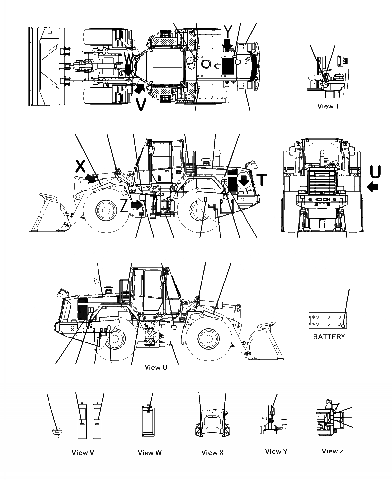 Схема запчастей Komatsu WA470-6 - U-A МАРКИРОВКА ШАССИ ТАБЛИЧКИS МАРКИРОВКА