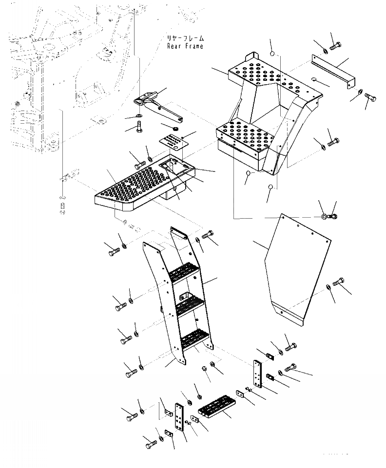 Схема запчастей Komatsu WA470-7 - M- ЛЕСТНИЦА БЕЗ ЗАДН. ПОЛН. КРЫЛО, ПОЛ И ЛЕСТНИЦА ЛЕВ. ЧАСТИ КОРПУСА