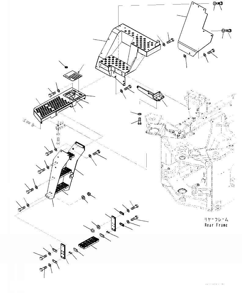 Схема запчастей Komatsu WA470-7 - M- ЛЕСТНИЦА С ЗАДН. ПОЛН. КРЫЛО, ПОЛ И ЛЕСТНИЦА ПРАВ. ЧАСТИ КОРПУСА