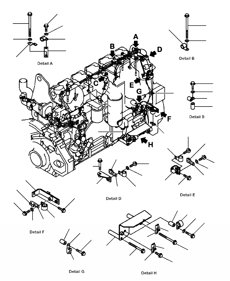 Схема запчастей Komatsu WA470-6 - A8-AJ ПРОВОДКА ДВИГАТЕЛЬ (/) ДВИГАТЕЛЬ