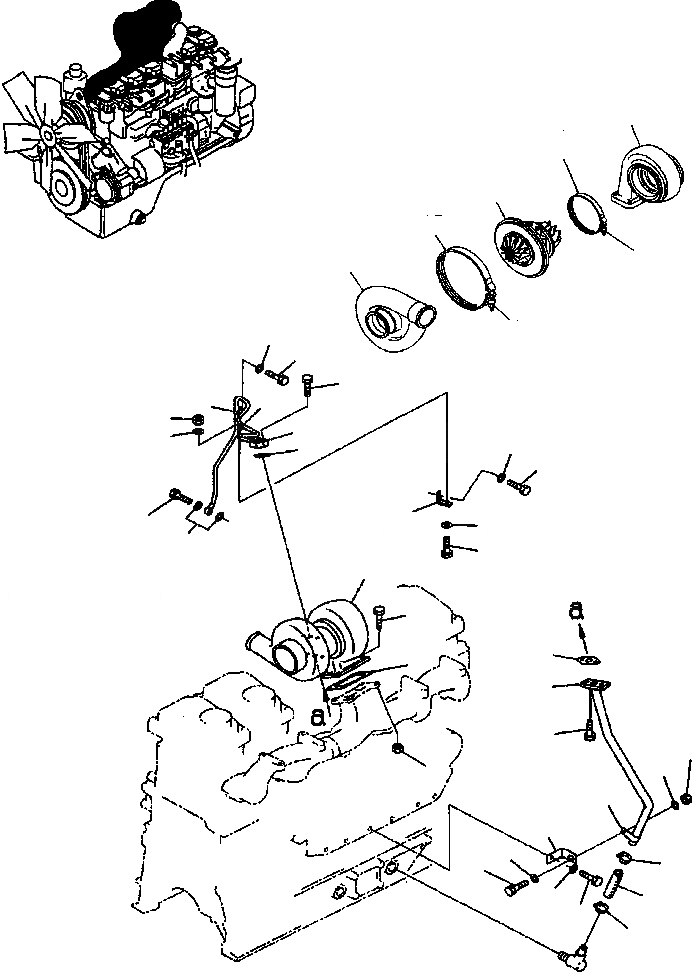 Схема запчастей Komatsu WA470-3 Active - ТУРБОНАГНЕТАТЕЛЬ, ATTACHING ЧАСТИ ДВИГАТЕЛЬ, КРЕПЛЕНИЕ ДВИГАТЕЛЯ