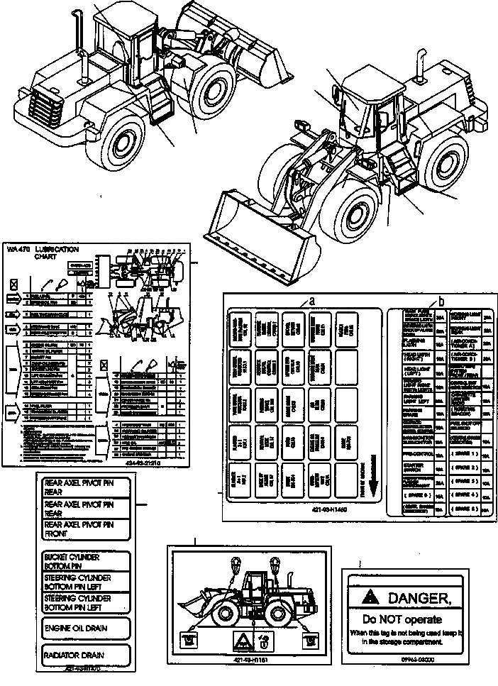 Схема запчастей Komatsu WA470-3 Active - ТАБЛИЧКИS, АНГЛ. ИНСТРУМЕНТ, АКСЕССУАРЫ, БУКВЕНН.