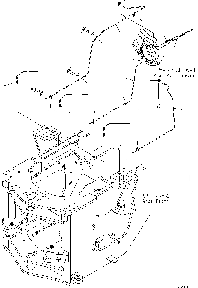 Схема запчастей Komatsu WA480-5L - УДАЛЕННАЯ СМАЗКА (ЗАДН. МОСТ СУППОРТ) ОСНОВНАЯ РАМА И ЕЕ ЧАСТИ