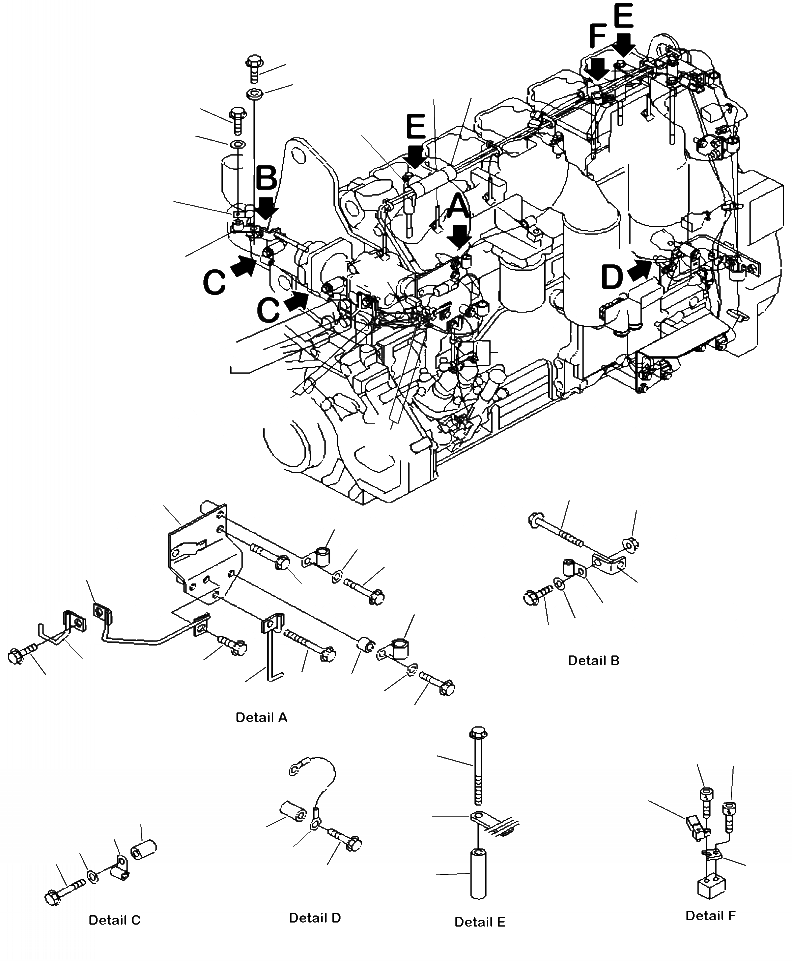 Схема запчастей Komatsu WA480-6 - A-B7A ПРОВОДКА ДВИГАТЕЛЬ (/) ДВИГАТЕЛЬ