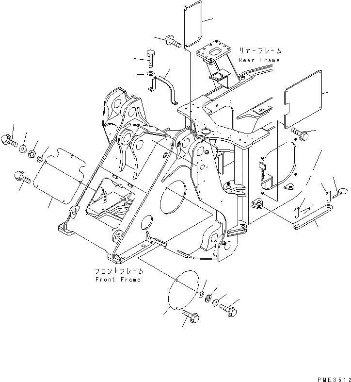 Схема запчастей Komatsu WA500-3LK - БЛОКИРОВКА И КРЫШКИ(ПЕРЕДН. И ЗАДН. РАМА) ОСНОВНАЯ РАМА И ЕЕ ЧАСТИ