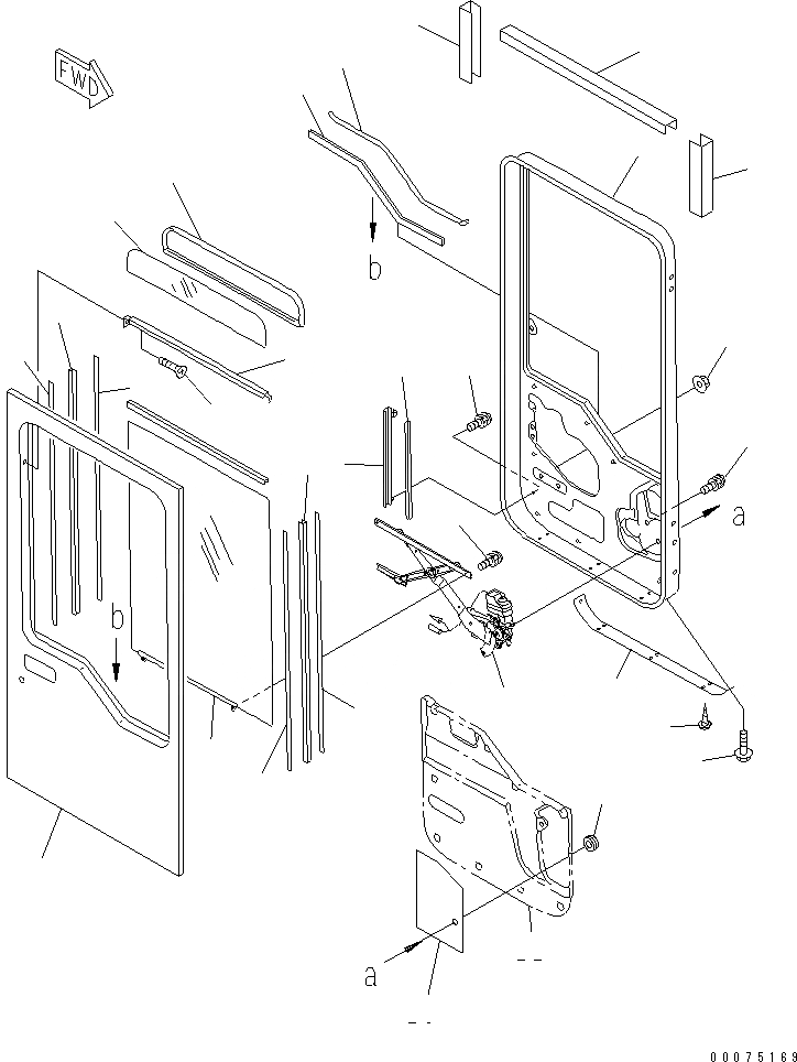Схема запчастей Komatsu WA500-3LK - КАБИНА (ДВЕРЬ ОКНА И РЕГУЛЯТОР) (ПРАВ.)(№A7-A7999) КАБИНА ОПЕРАТОРА И СИСТЕМА УПРАВЛЕНИЯ