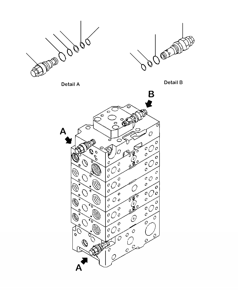 Схема запчастей Komatsu WA500-6 - H-B ОСНОВН. КЛАПАН 3-Х СЕКЦИОНН. ДЛЯ ECSS (/) ГИДРАВЛИКА