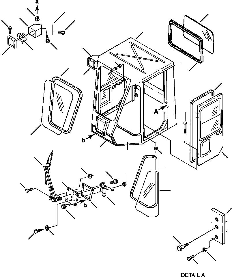 Схема запчастей Komatsu WA500-1LC - FIG. K-A КАБИНА - MODEL NO. CB - ОКНАS, ПЕРЕДН. WINDЗАЩИТН. ДВОРНИКИ, И РАБОЧ. ОСВЕЩЕНИЕ КАБИНА ОПЕРАТОРА И СИСТЕМА УПРАВЛЕНИЯ