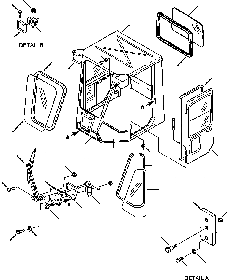 Схема запчастей Komatsu WA500-1LC - FIG. K-A КАБИНА - MODEL NO. CJ - ОКНАS, ПЕРЕДН. WINDЗАЩИТН. ДВОРНИКИ, И РАБОЧ. ОСВЕЩЕНИЕ КАБИНА ОПЕРАТОРА И СИСТЕМА УПРАВЛЕНИЯ