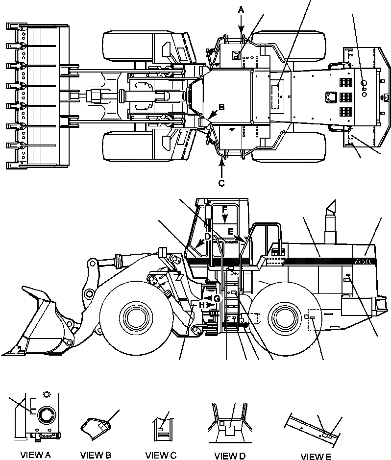 Схема запчастей Komatsu WA500-1LC - FIG. U-A PROВОЗДУХОВОДЫ GRAPHICS - АНГЛ. МАРКИРОВКА