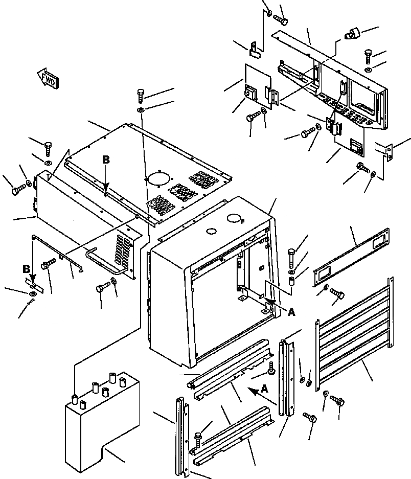 Схема запчастей Komatsu WA500-1LE - ЗАЩИТА РАДИАТОРА AND КАПОТ РАМА