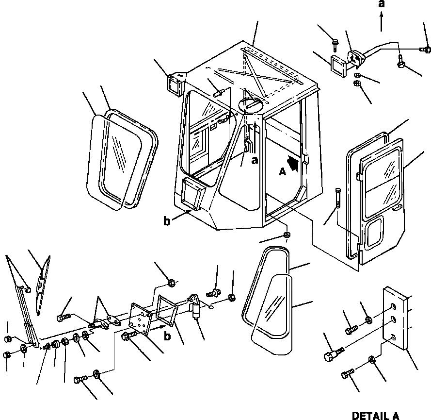 Схема запчастей Komatsu WA500-1LE - КАБИНА ПЕРЕДН. ОКНАS, WINDЗАЩИТН. ДВОРНИКИ И РАБОЧ. ОСВЕЩЕНИЕ РАМА