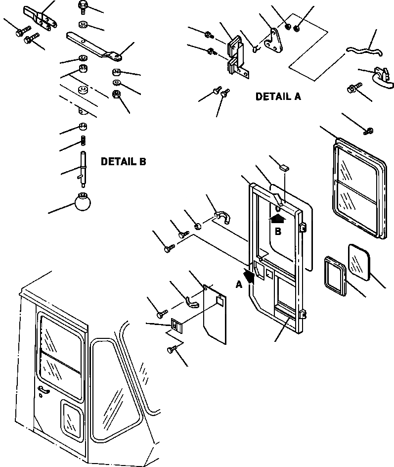 Схема запчастей Komatsu WA500-1LE - КАБИНА ЛЕВ. ДВЕРЬ РАМА