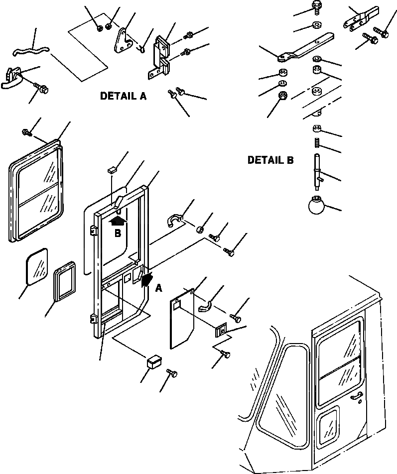 Схема запчастей Komatsu WA500-1LE - КАБИНА ПРАВ. ДВЕРЬ РАМА