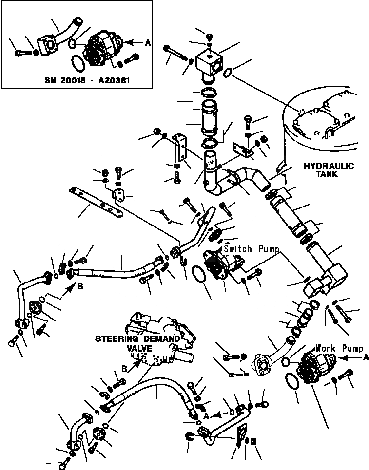 Схема запчастей Komatsu WA500-1L SUPPLEMENT - ГИДРОЛИНИЯ ИЗ БАКА В НАСОСS & РУЛЕВ. УПРАВЛЕНИЕ ЗАПРАШИВАЮЩ. КЛАПАН УПРАВЛ-Е РАБОЧИМ ОБОРУДОВАНИЕМ