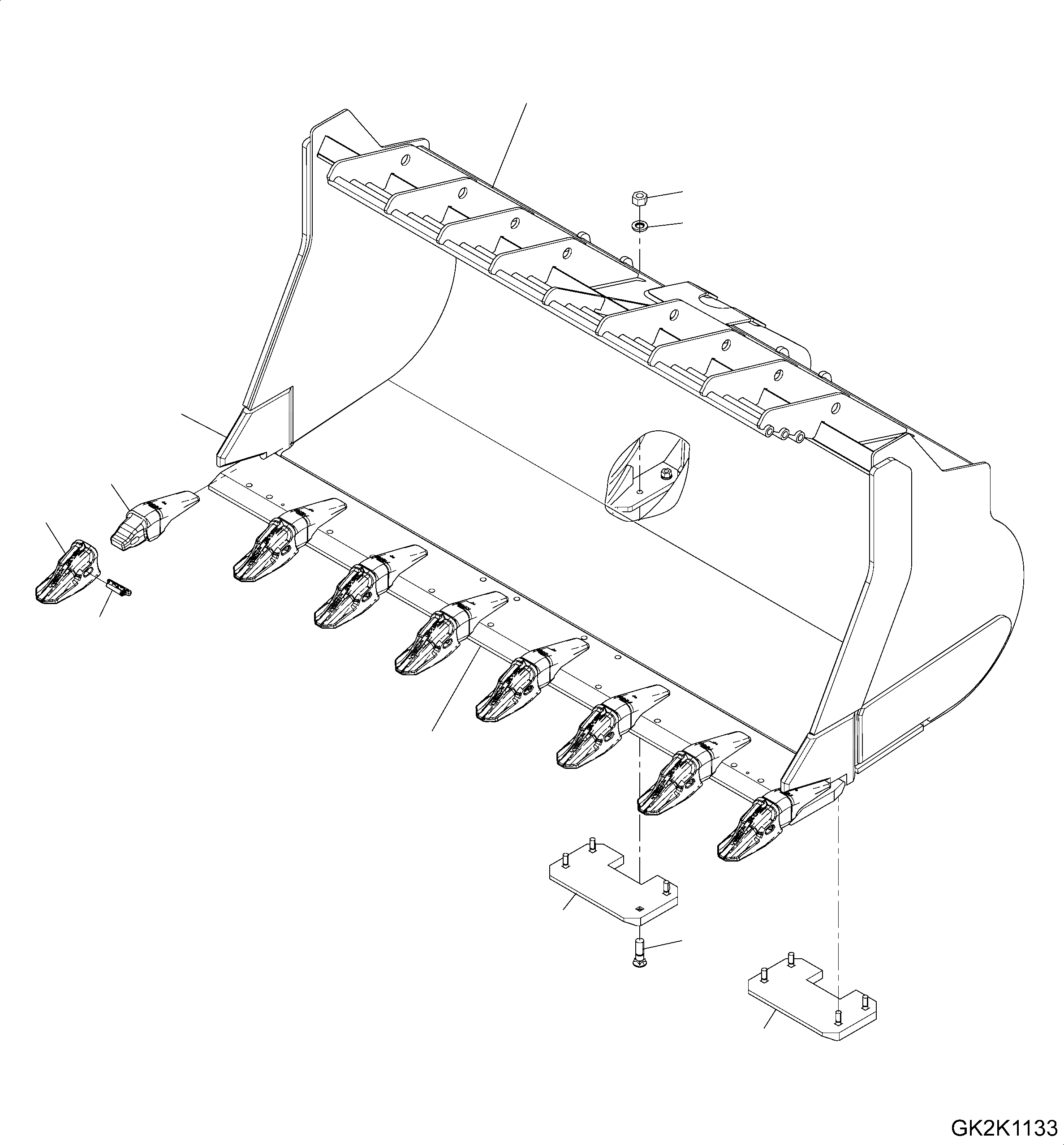 Схема запчастей Komatsu WA500-7 - КОВШ, TYP ROCK-ST, .9M, С TEETH, HENSLEY КОВШ, TYP ROCK-ST, .9M, С TEETH, HENSLEY