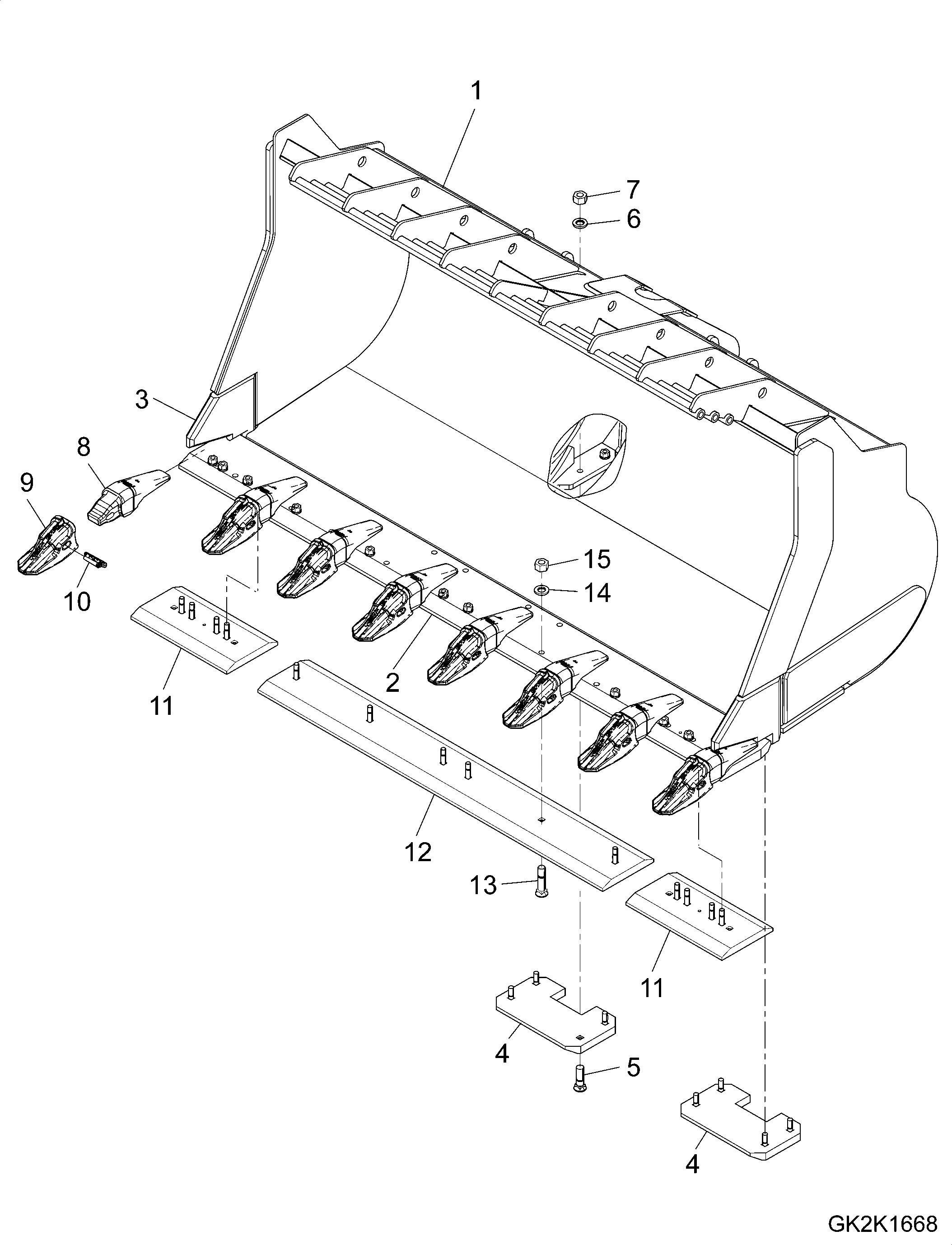 Схема запчастей Komatsu WA500-7 - КОВШ, TYP ROCK-ST, .M, С TEETH, HENSLEY КОВШ, TYP ROCK-ST, .M, С TEETH, HENSLEY