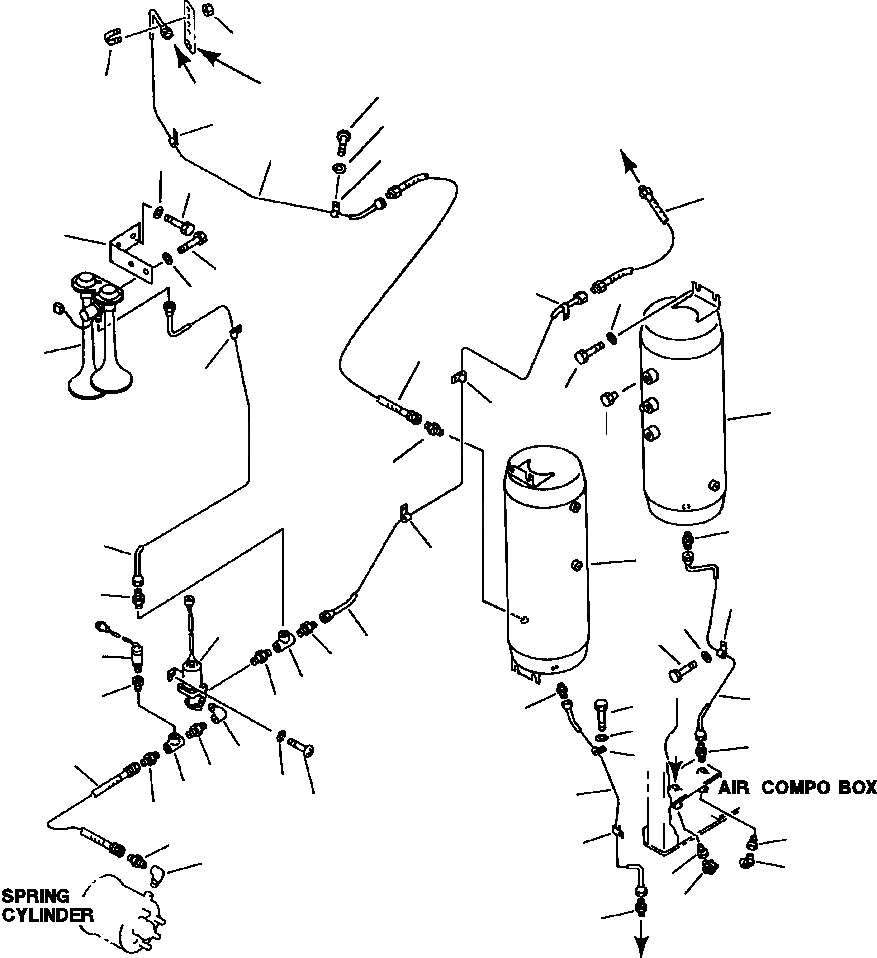 Схема запчастей Komatsu WA600-1LC - ВОЗДУХОВОД - СУХ. БАК И ЗВУК. СИГНАЛ. ВЕДУЩ. ВАЛ