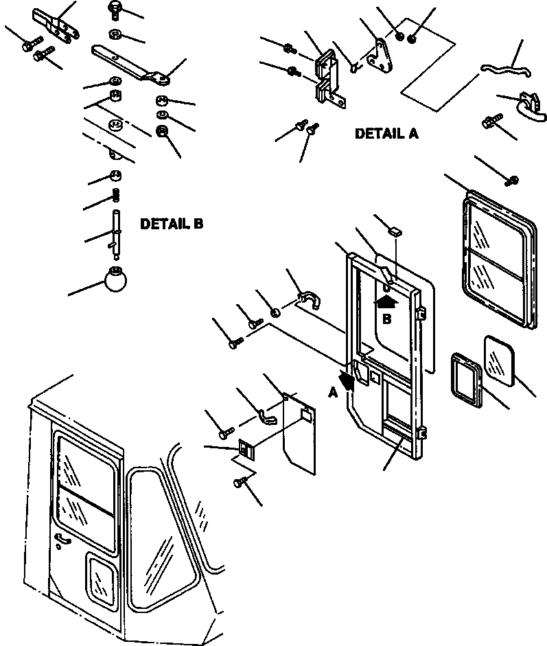 Схема запчастей Komatsu WA600-1LE - КАБИНА ЛЕВ. ДВЕРЬ РАМА, ЧАСТИ КОРПУСА & SUPERSTRUCTURE