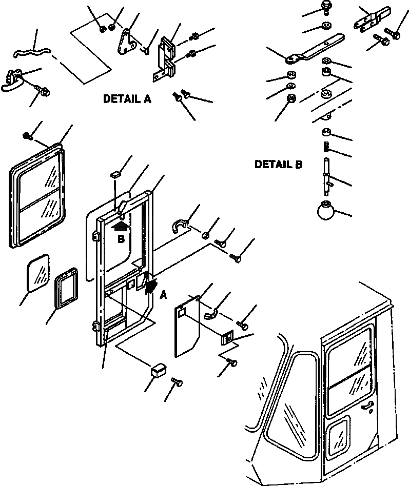 Схема запчастей Komatsu WA600-1LE - КАБИНА ПРАВ. ДВЕРЬ РАМА, ЧАСТИ КОРПУСА & SUPERSTRUCTURE