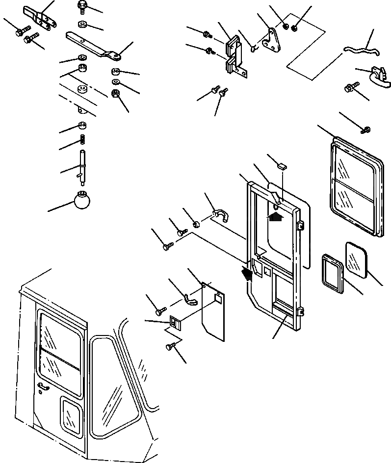 Схема запчастей Komatsu WA600-1L - КАБИНА ЛЕВ. ДВЕРЬ -