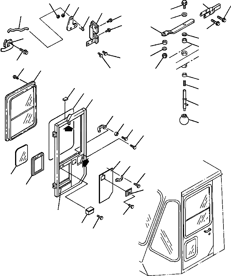 Схема запчастей Komatsu WA600-1L - КАБИНА ПРАВ. ДВЕРЬ -