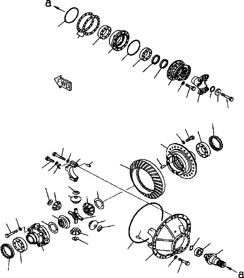 Схема запчастей Komatsu WA600-3LK - FIG. F-A ПЕРЕДНИЙ МОСТ - ДИФФЕРЕНЦ. И ЭЛЕМЕНТЫ КРЕПЛЕНИЯ СИЛОВАЯ ПЕРЕДАЧА И КОНЕЧНАЯ ПЕРЕДАЧА