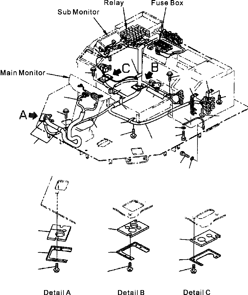 Схема запчастей Komatsu WA600-3LK - FIG. K-A ПОЛ - ПРОВОДКА ASSEMBLY КАБИНА ОПЕРАТОРА И СИСТЕМА УПРАВЛЕНИЯ