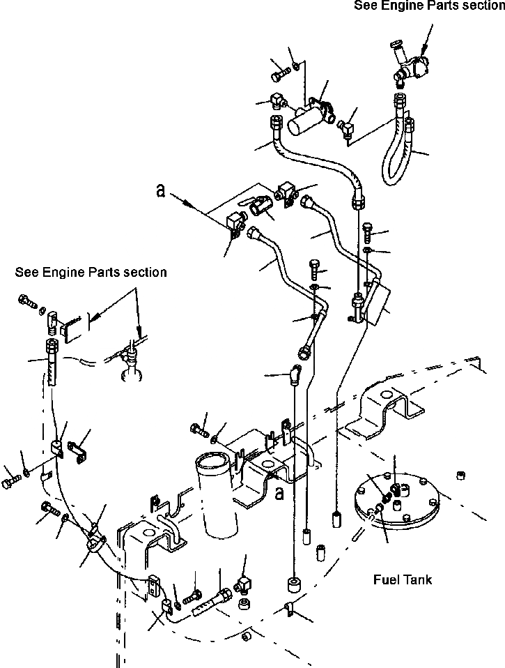 Схема запчастей Komatsu WA700-3L - FIG. D-A ТОПЛИВОПРОВОД. ТОПЛИВН. БАК. AND КОМПОНЕНТЫ