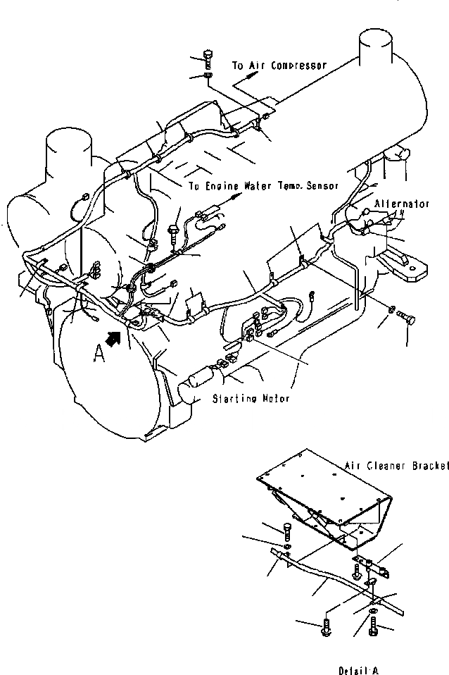 Схема запчастей Komatsu WA700-3L - FIG. E-A ЗАДН. Э/ПРОВОДКА - Э/ПРОВОДКА ДВИГАТЕЛЯ ЭЛЕКТРИКА