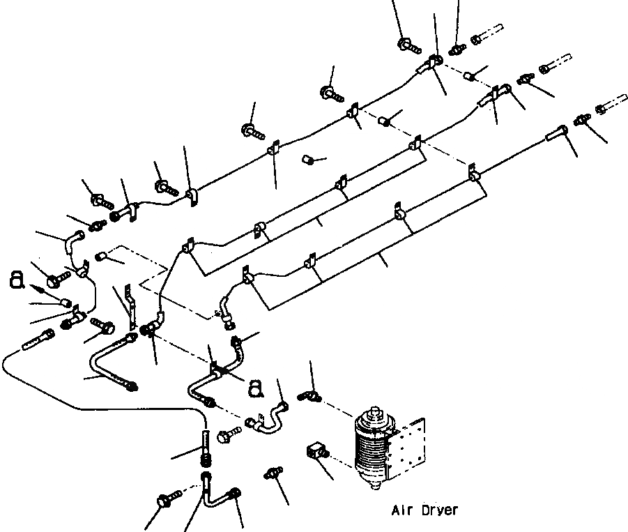 Схема запчастей Komatsu WA700-1L - ВОЗД. ВЛАГООТДЕЛИТЕЛЬ ТРУБЫ (/) (КОМПРЕССОР - ВОЗД. ВЛАГООТДЕЛИТЕЛЬ /) ВЕДУЩ. ВАЛ