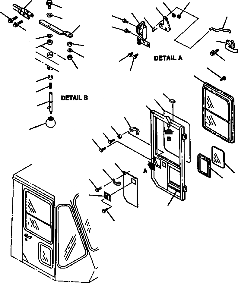 Схема запчастей Komatsu WA700-1L - КАБИНА L. H. ДВЕРЬ РАМА