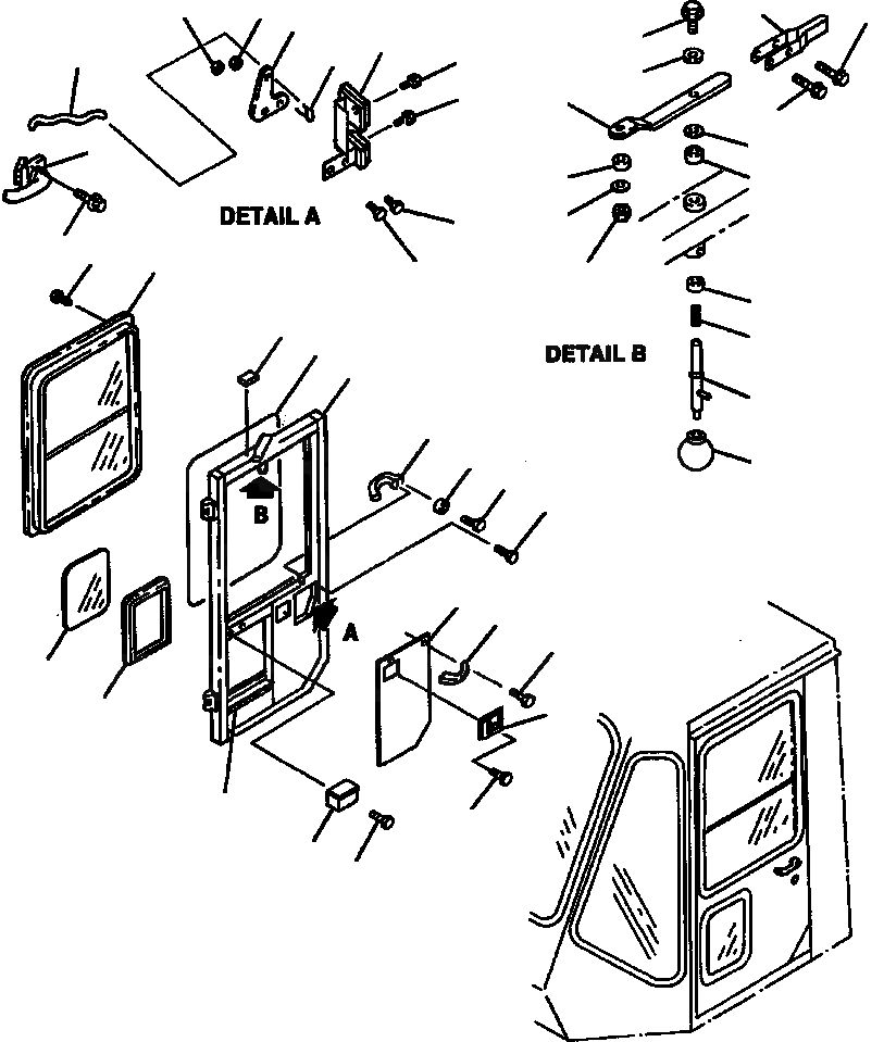 Схема запчастей Komatsu WA700-1L - КАБИНА R. H. ДВЕРЬ РАМА