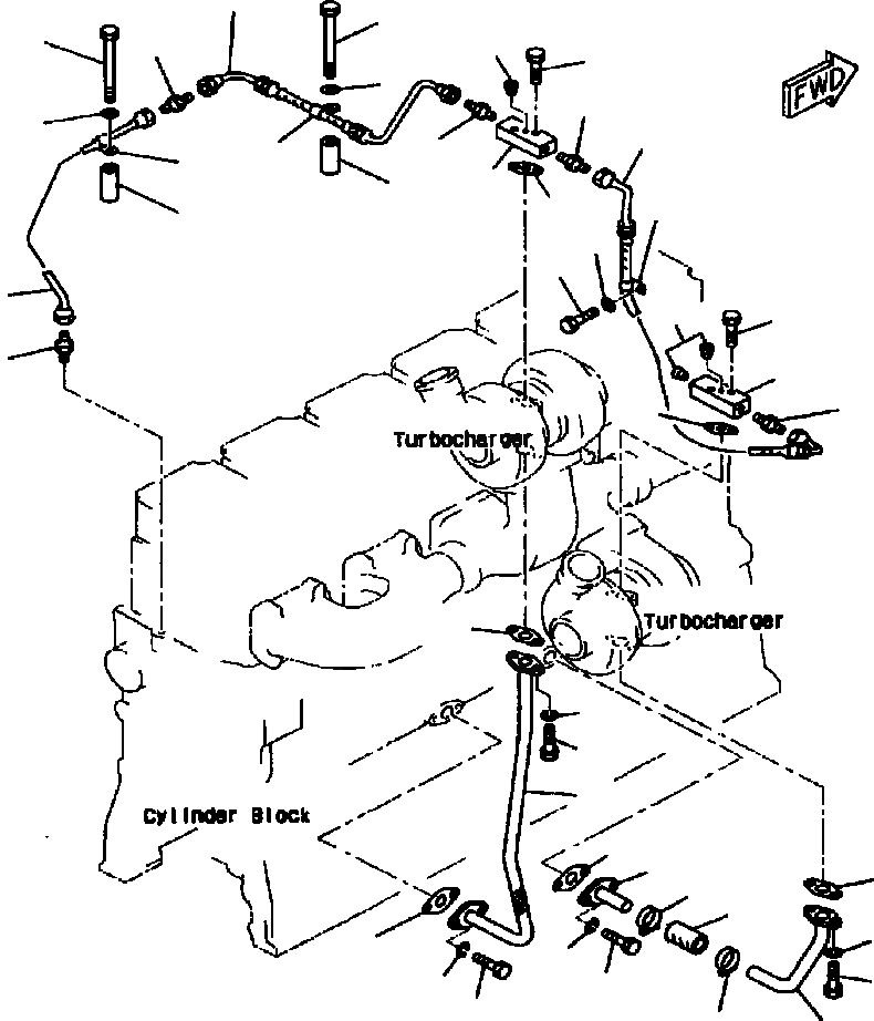 Схема запчастей Komatsu WA700-1L - МАСЛОПРОВОДЯЩИЕ ТРУБКИ ТУРБОНАГНЕТАТЕЛЯ ДВИГАТЕЛЬ