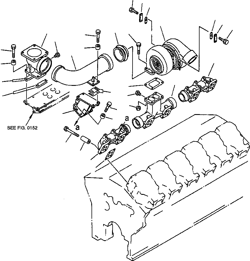 Схема запчастей Komatsu WA800-2L - FIG NO. ВЫПУСКНОЙ КОЛЛЕКТОР И ТУРБОНАГНЕТАТЕЛЬ (/) ГОЛОВКА ЦИЛИНДРОВ