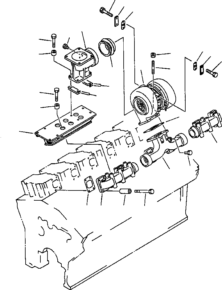 Схема запчастей Komatsu WA800-2L - FIG NO. ВЫПУСКНОЙ КОЛЛЕКТОР И ТУРБОНАГНЕТАТЕЛЬ (/) ГОЛОВКА ЦИЛИНДРОВ