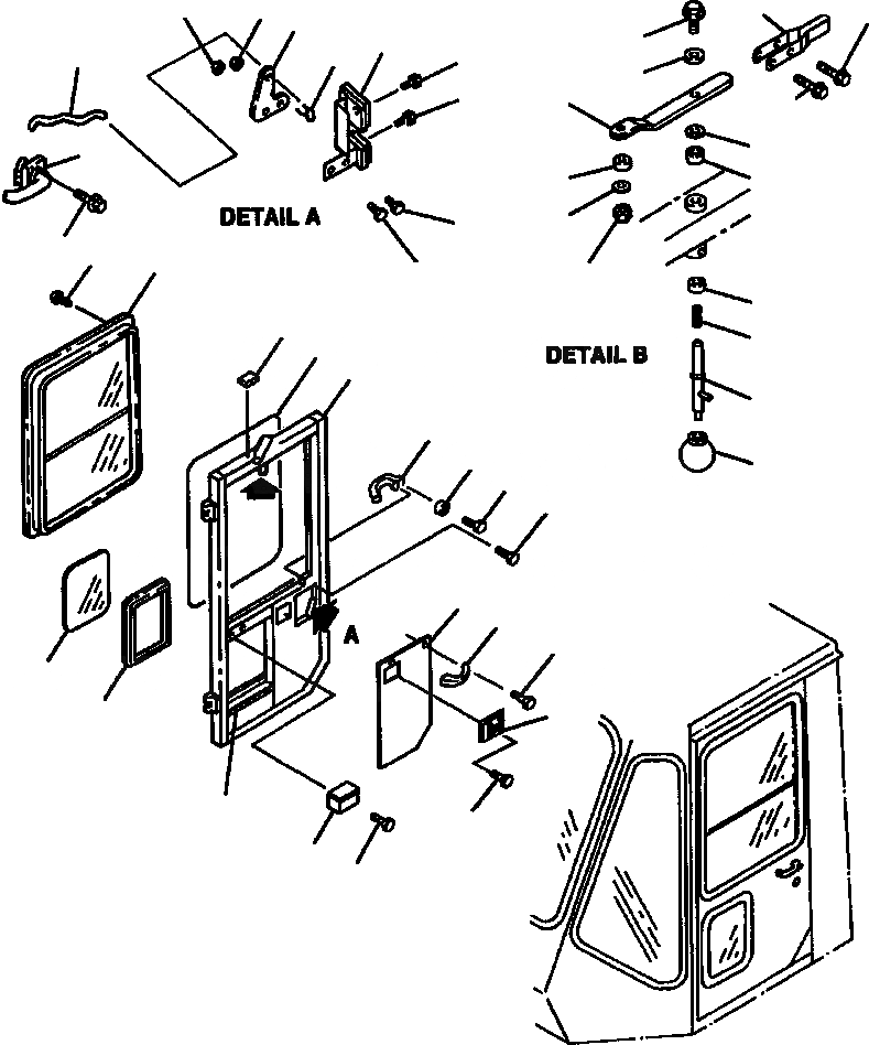 Схема запчастей Komatsu WA800-2LC - FIG NO. КАБИНА ПРАВ. ДВЕРЬ РАМА, ЧАСТИ КОРПУСА & SUPERSTRUCTURE