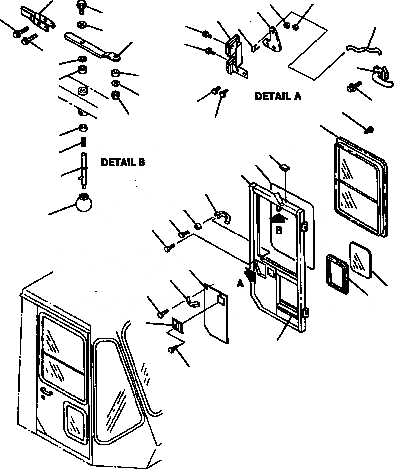 Схема запчастей Komatsu WA900-1L - FIG NO. КАБИНА ЛЕВ. ДВЕРЬ РАМА