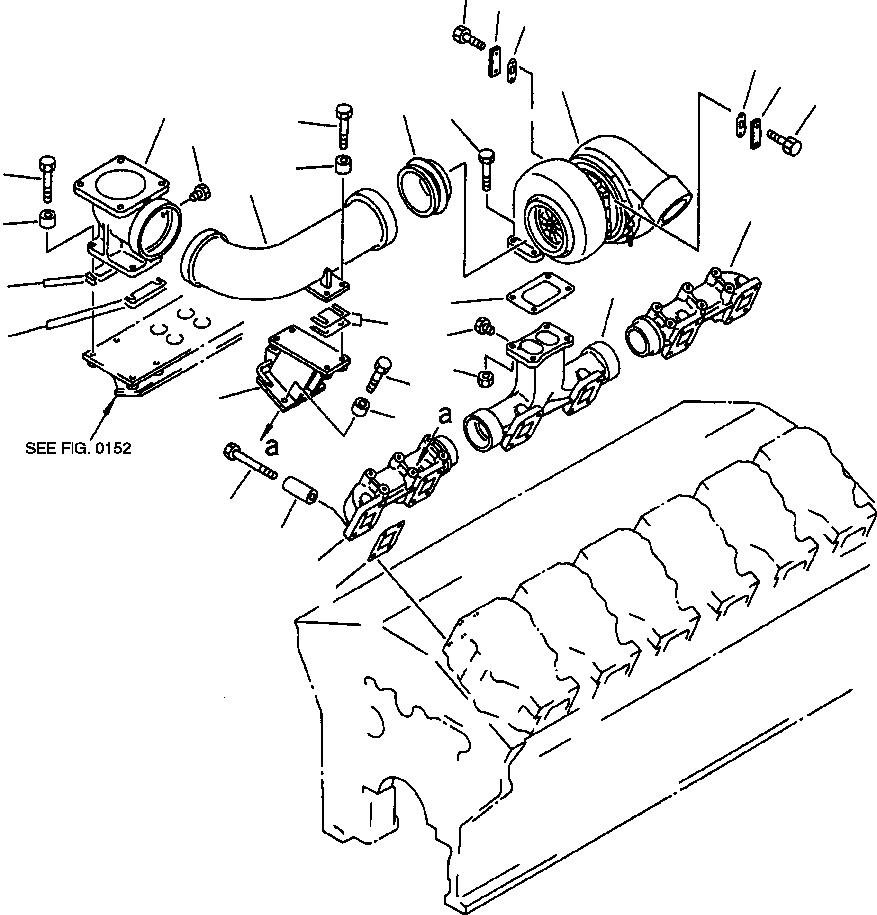 Схема запчастей Komatsu WA900-1L - FIG NO. ВЫПУСКНОЙ КОЛЛЕКТОР И ТУРБОНАГНЕТАТЕЛЬ (/) ГОЛОВКА ЦИЛИНДРОВ