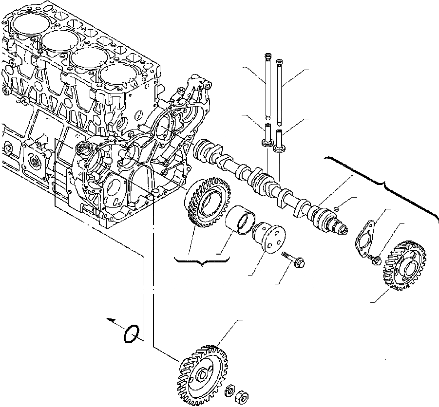 Схема запчастей Komatsu WB140-2N - FIG. A-A РАСПРЕДВАЛ И TIMING ПРИВОД ДВИГАТЕЛЬ