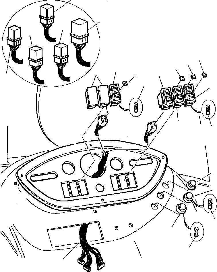 Схема запчастей Komatsu WB140-2N - FIG. E-A ПРИБОРН. ПАНЕЛЬ - ПЕРЕКЛЮЧАТЕЛЬ И РЕЛЕ ЭЛЕКТРИКА