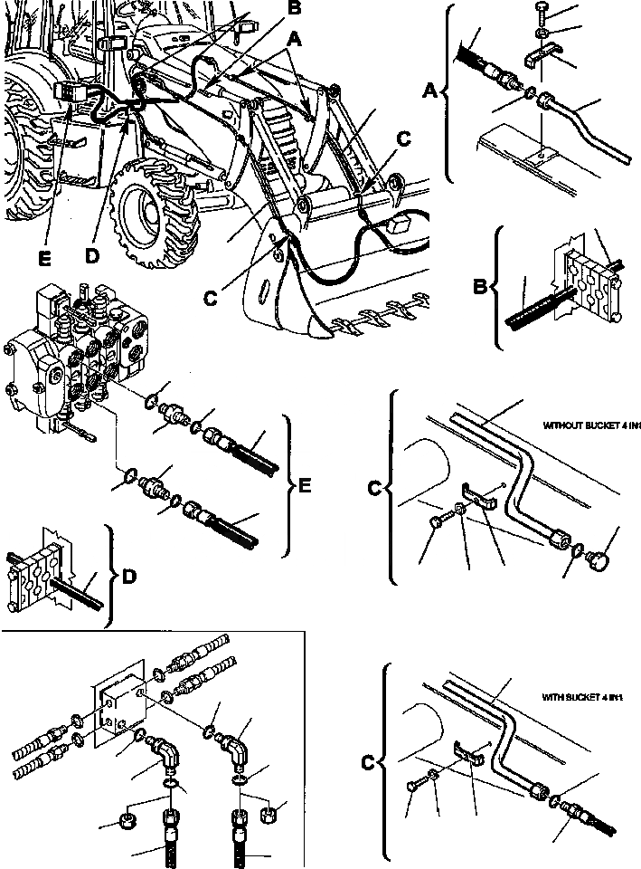 Схема запчастей Komatsu WB140-2N - FIG. H-A ГИДРОЛИНИЯ - УПРАВЛЯЮЩ. КЛАПАН - КОВШ - [4 В 1] ЦИЛИНДР ГИДРАВЛИКА