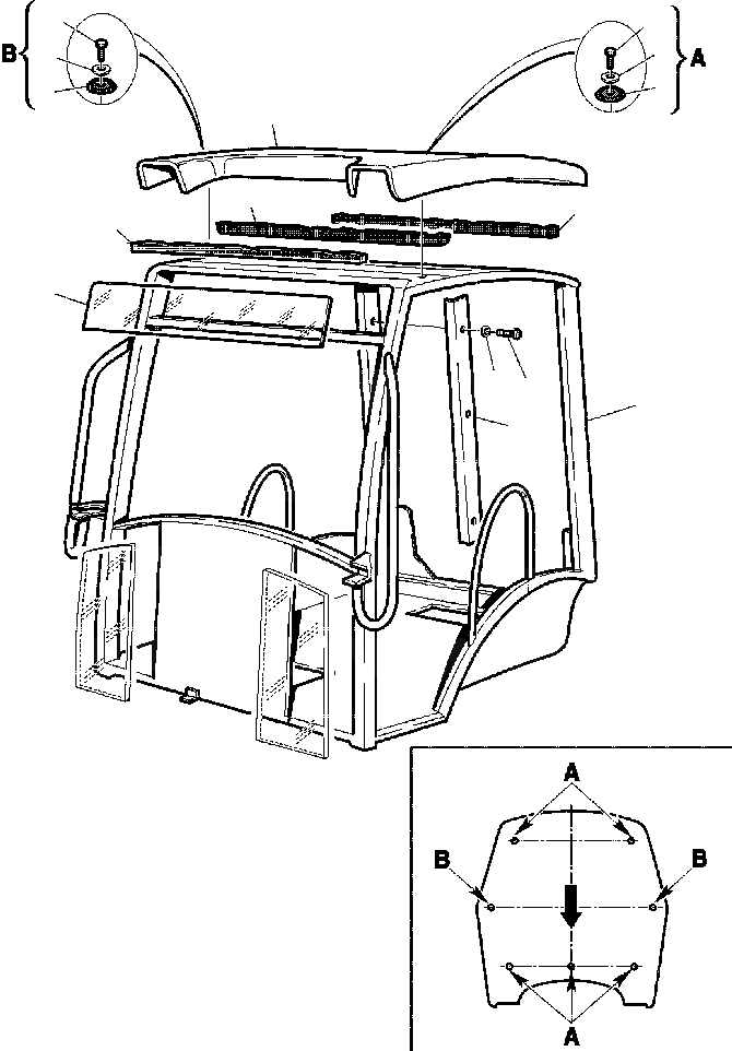 Схема запчастей Komatsu WB140-2N - FIG. K-A НАВЕС КАБИНА ОПЕРАТОРА И СИСТЕМА УПРАВЛЕНИЯ