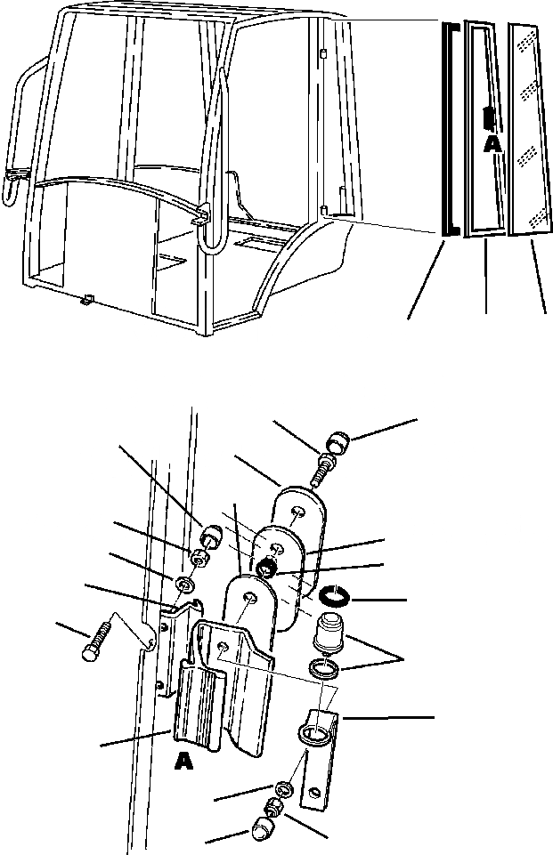 Схема запчастей Komatsu WB140-2N - K-A КАБИНА ЛЕВ. ОКНА - заводской номер A7-A8 OPERATORS ОБСТАНОВКА И УПРАВЛ-ЕS